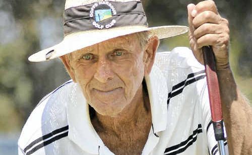LOCAL golfer Lawrence Williams checks the direction of his putt at Coffs Harbour Golf Club. LOCAL golfer Lawrence Williams checks the direction of his putt at Coffs Harbour Golf Club.